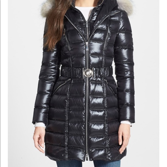 Genuine coyote trim belted puffer - Picture 1 of 8